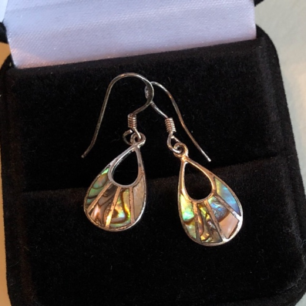Sterling and abalone inset drop earrings